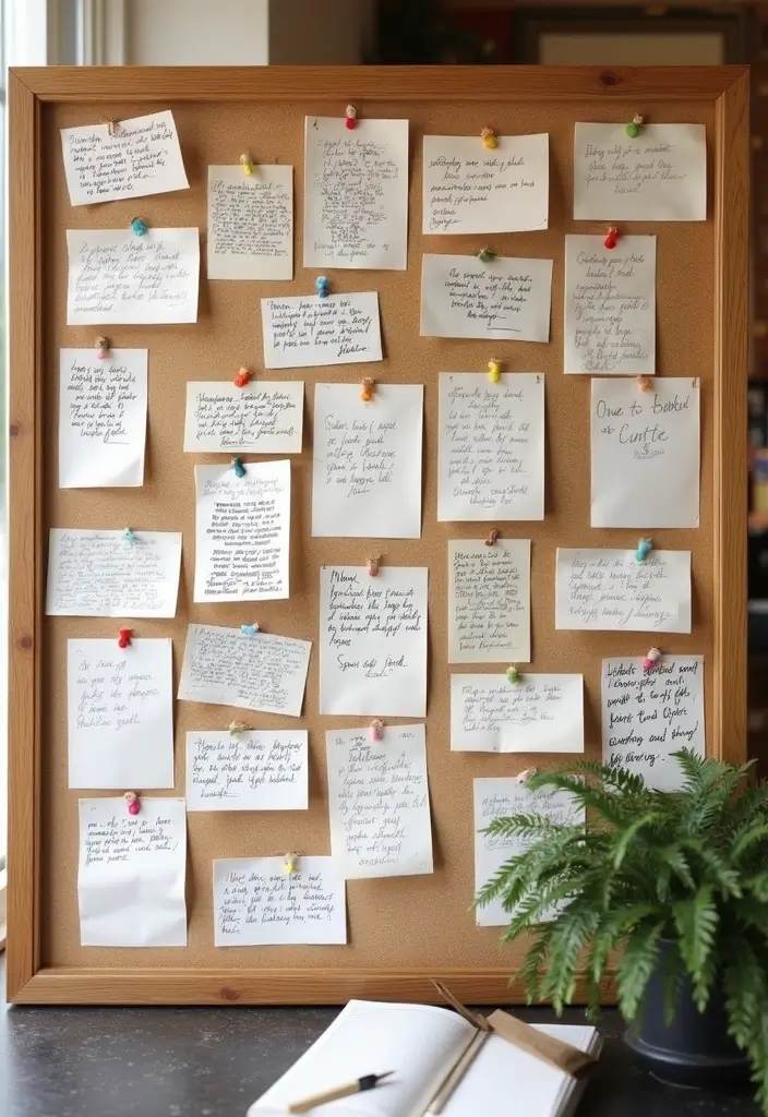 30 Cork Board Ideas for Bedroom Aesthetic That Inspire You Daily - 17. Creative Writing Board