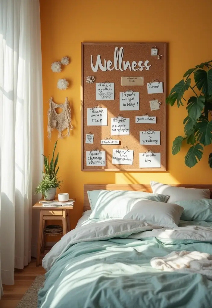 30 Cork Board Ideas for Bedroom Aesthetic That Inspire You Daily - 25. Wellness Goals Board