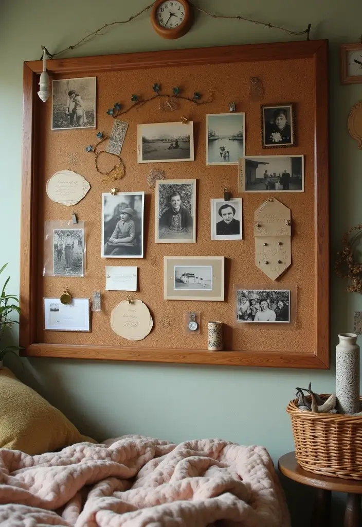 30 Cork Board Ideas for Bedroom Aesthetic That Inspire You Daily - 28. Vintage Memories Board