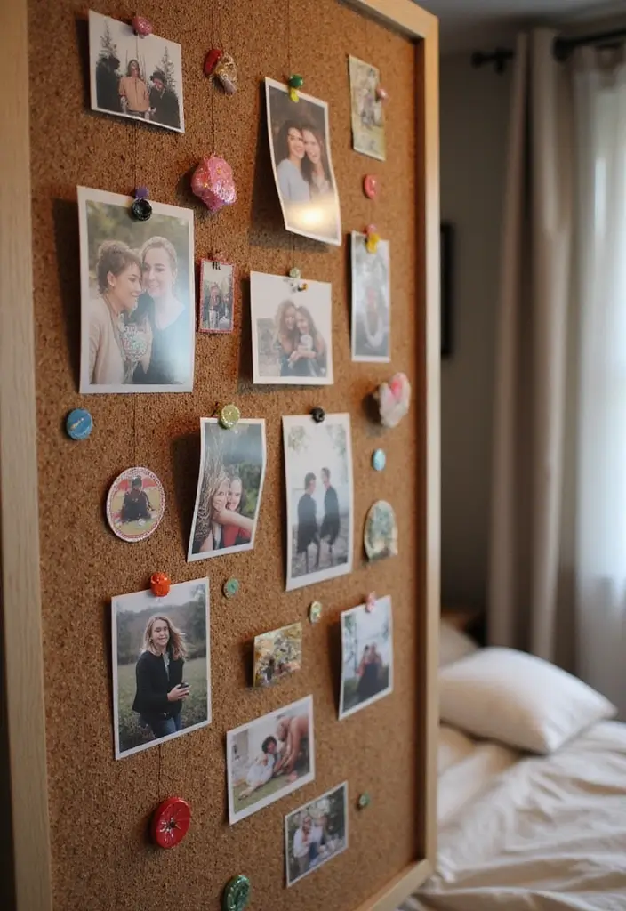 30 Cork Board Ideas for Bedroom Aesthetic That Inspire You Daily - 4. Photo Collage Board