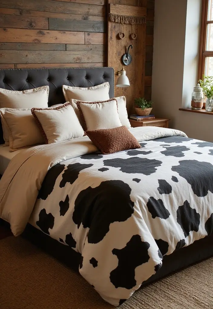 30 Cow Print Bedroom Ideas That Feel Fun & Trendy - 1. Cozy Cow Print Bedding