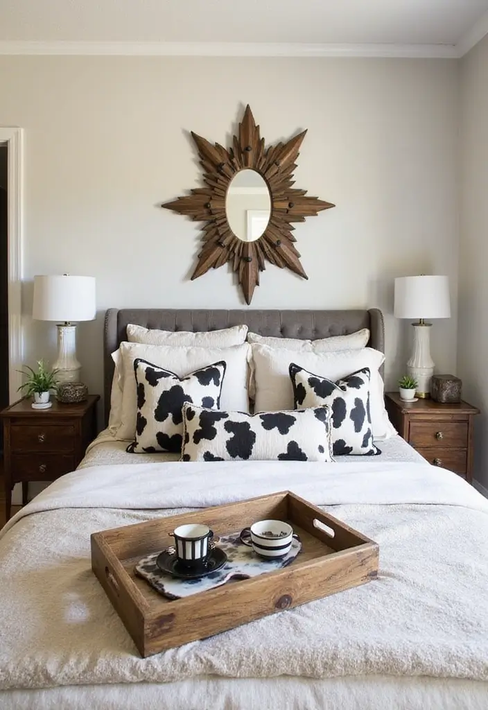 30 Cow Print Bedroom Ideas That Feel Fun & Trendy - 10. Inviting Cow Print Accent Pieces