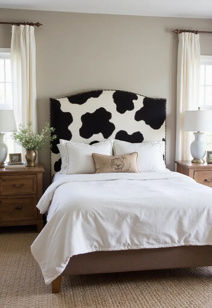 30 Cow Print Bedroom Ideas That Feel Fun & Trendy - 18. Cow Print Upholstered Headboards