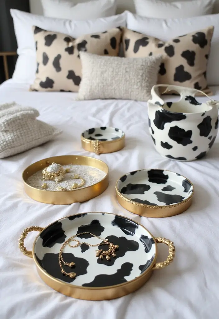 30 Cow Print Bedroom Ideas That Feel Fun & Trendy - 21. Cow Print Accessories