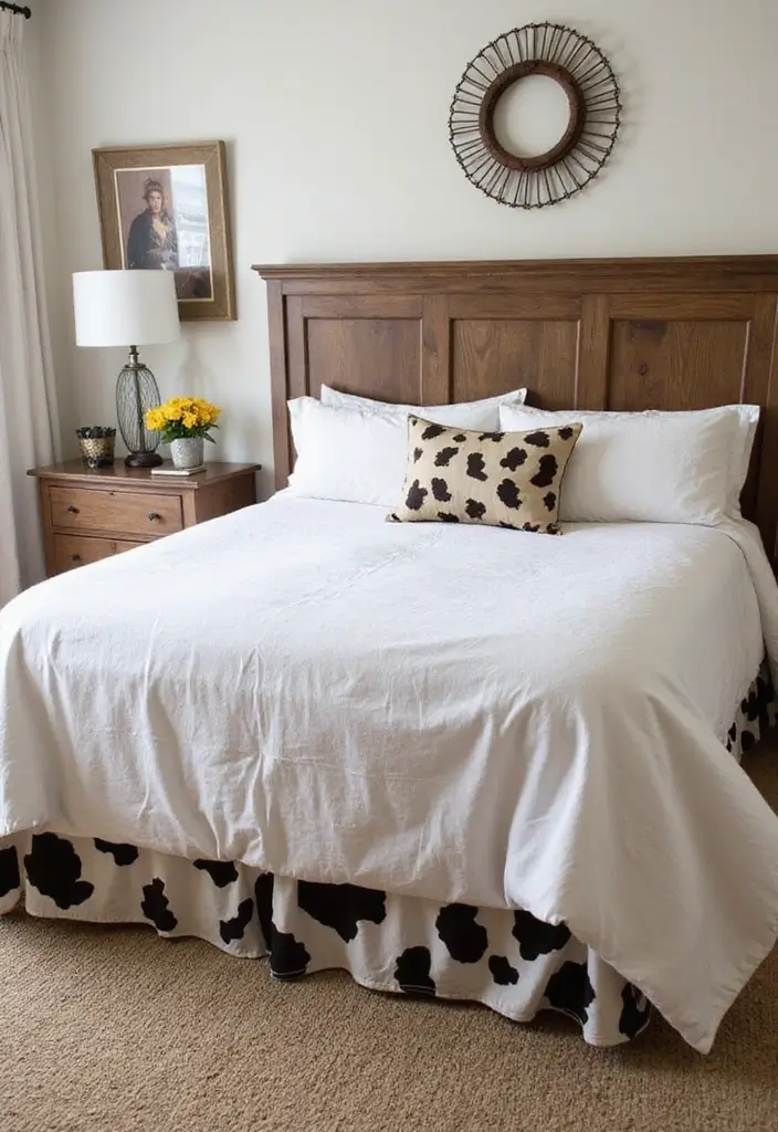 30 Cow Print Bedroom Ideas That Feel Fun & Trendy - 22. Cow Print Bed Skirts