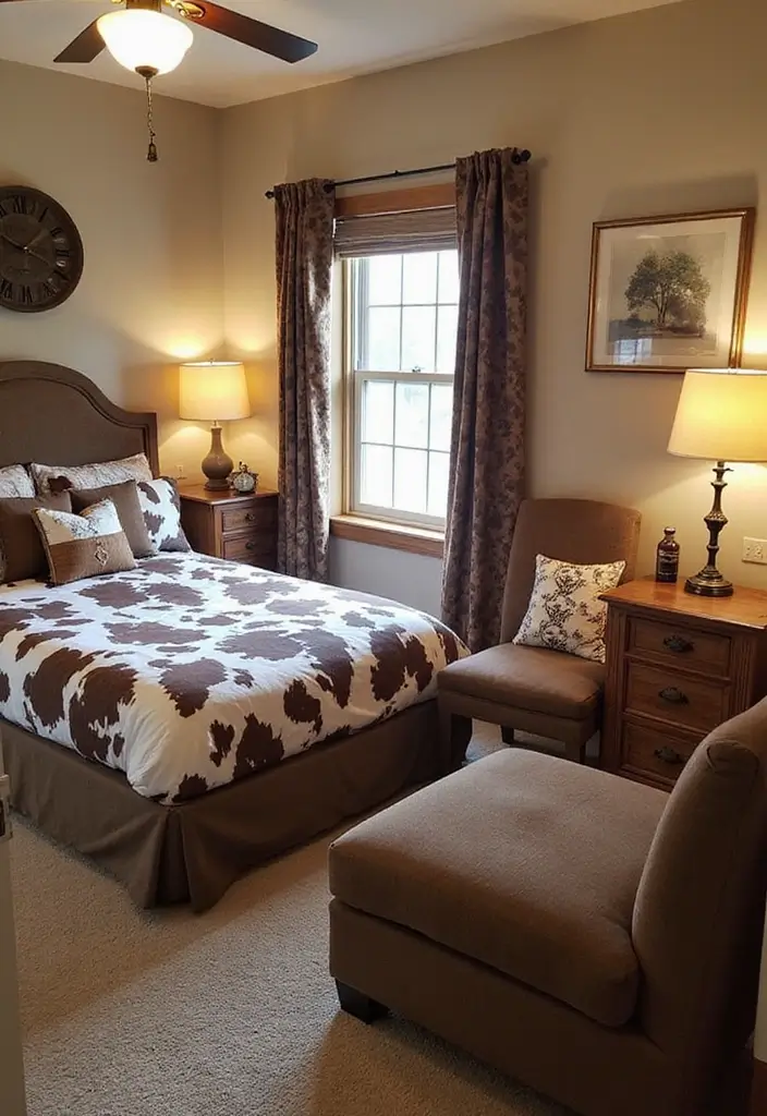30 Cow Print Bedroom Ideas That Feel Fun & Trendy - 24. Cow Print Décor for Guest Rooms