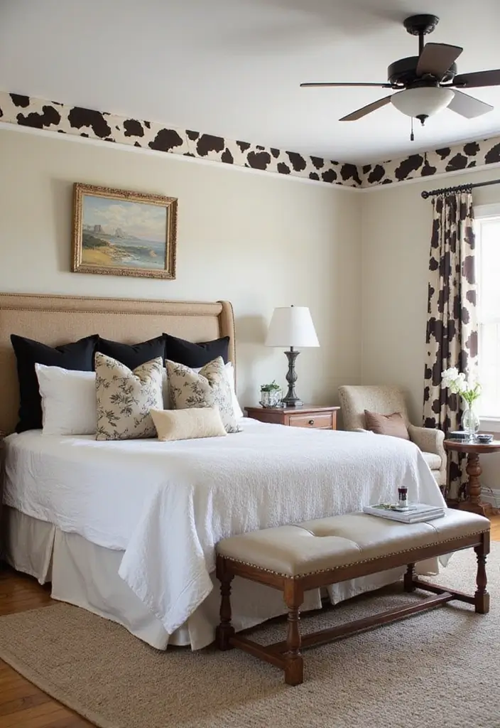 30 Cow Print Bedroom Ideas That Feel Fun & Trendy - 25. Cow Print Wallpaper Borders