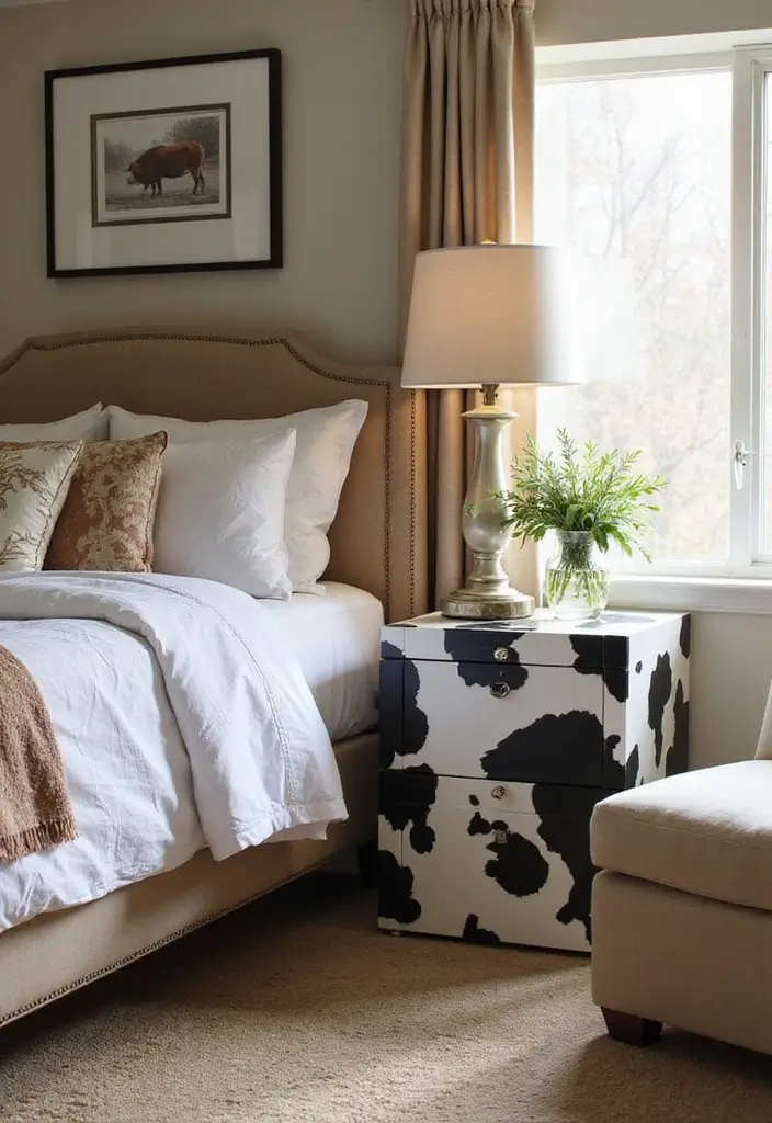 30 Cow Print Bedroom Ideas That Feel Fun & Trendy - 26. Cow Print Themed Bedside Tables