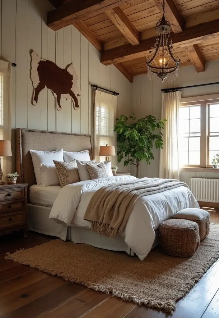 30 Cow Print Bedroom Ideas That Feel Fun & Trendy - 27. Farmhouse Cow Print Décor