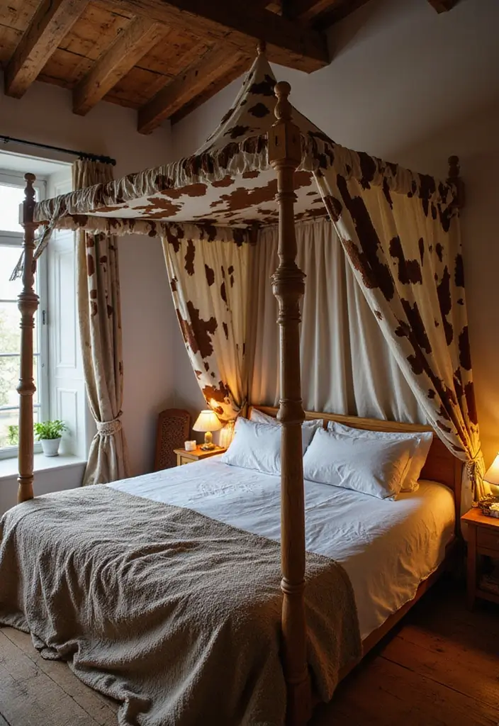 30 Cow Print Bedroom Ideas That Feel Fun & Trendy - 28. Cow Print Bed Canopies