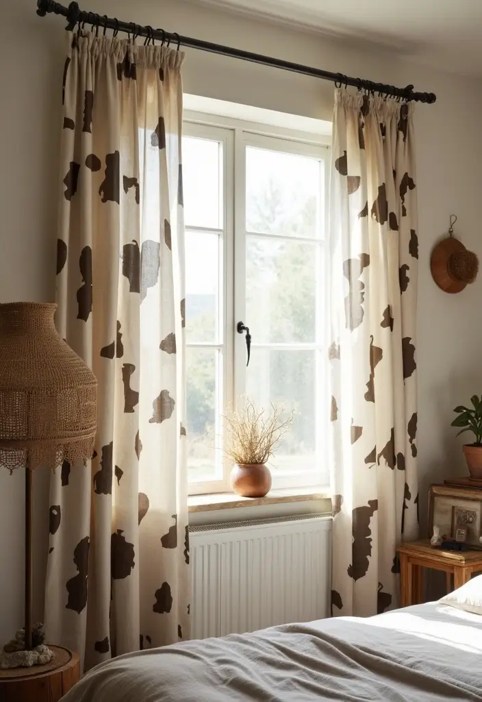 30 Cow Print Bedroom Ideas That Feel Fun & Trendy - 6. Charming Cow Print Curtains