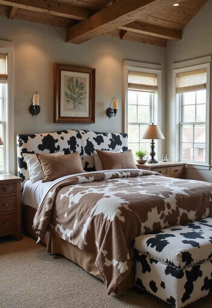 30 Cow Print Bedroom Ideas That Feel Fun & Trendy - 8. Stylish Cow Print Furniture
