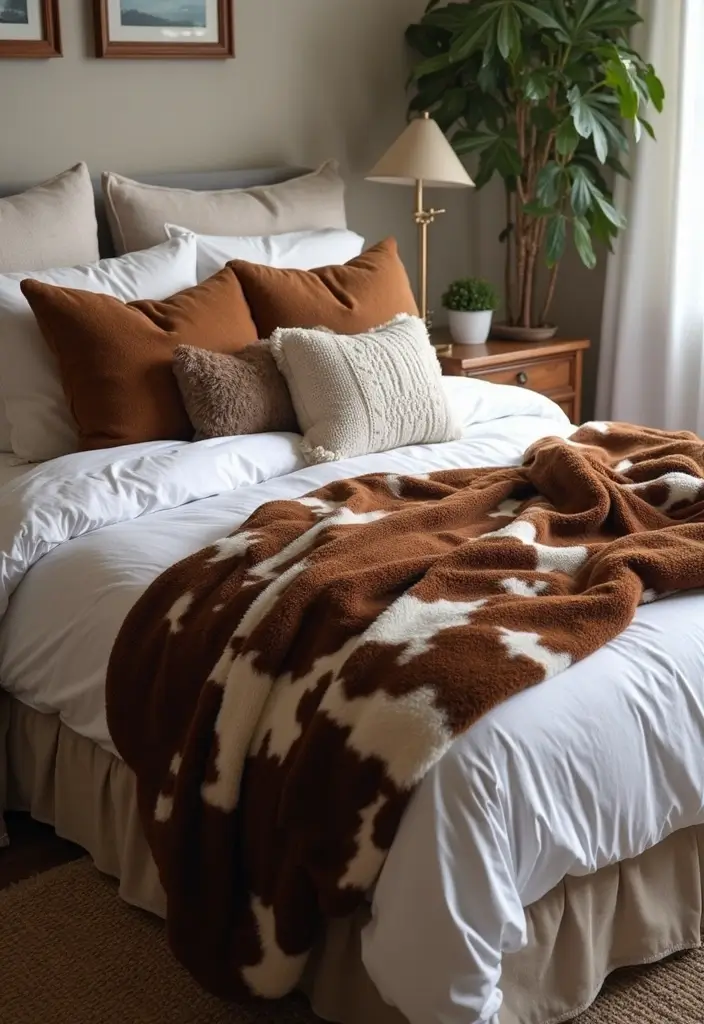 30 Cow Print Bedroom Ideas That Feel Fun & Trendy - 9. Cow Print Blankets and Throws