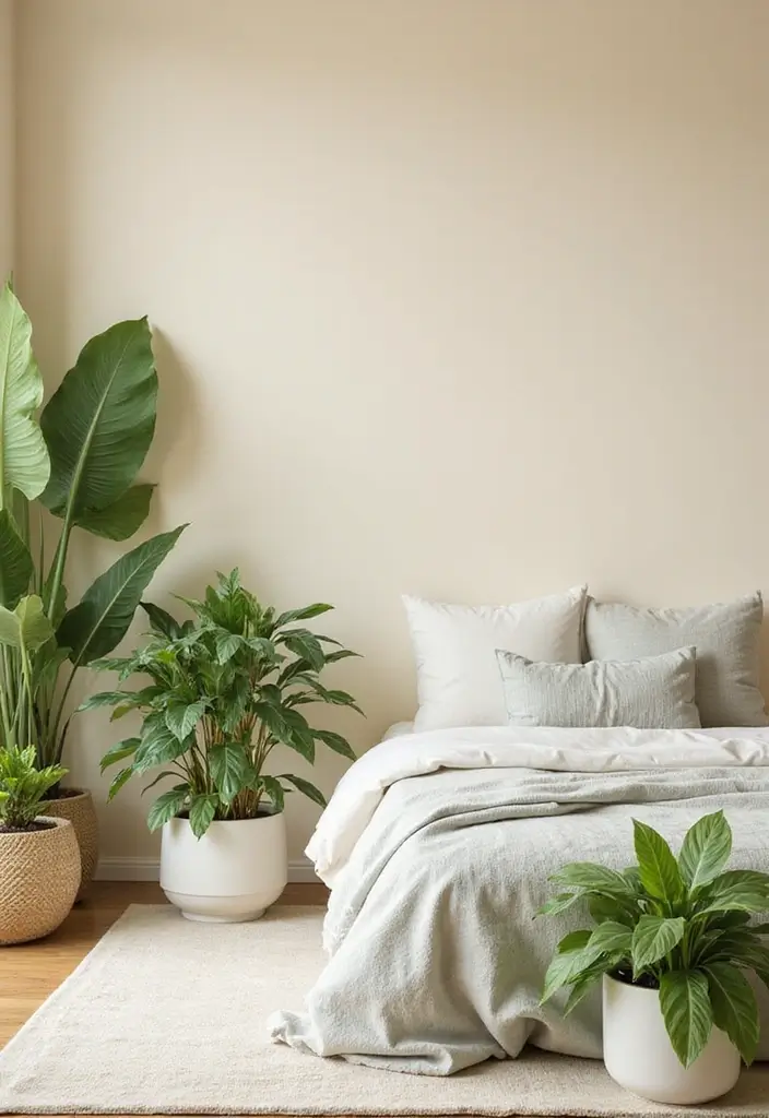 30 Cream Color Bedroom Ideas That Feel Soft, Bright & Welcoming - 10. Cream and Plants Combination