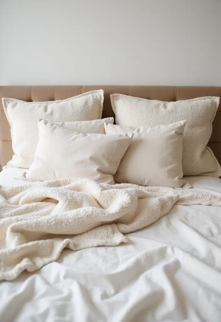 30 Cream Color Bedroom Ideas That Feel Soft, Bright & Welcoming - 13. Cream Color Throw Pillows