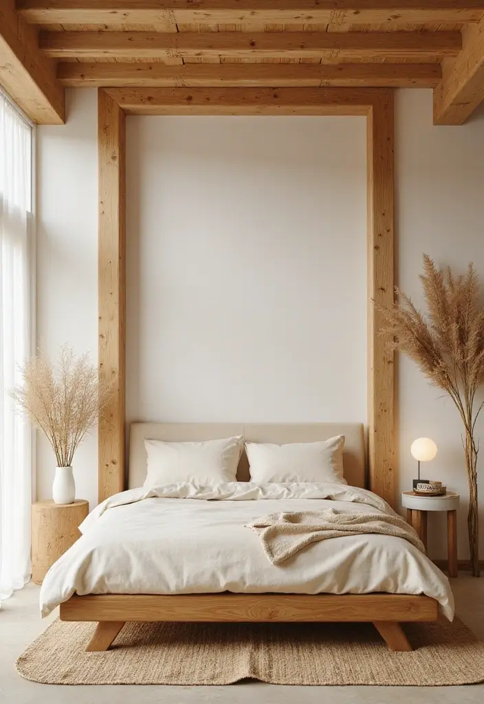 30 Cream Color Bedroom Ideas That Feel Soft, Bright & Welcoming - 15. Cream and Bamboo Furniture