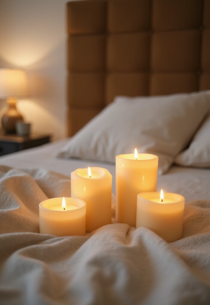 30 Cream Color Bedroom Ideas That Feel Soft, Bright & Welcoming - 19. Cream Color Candles