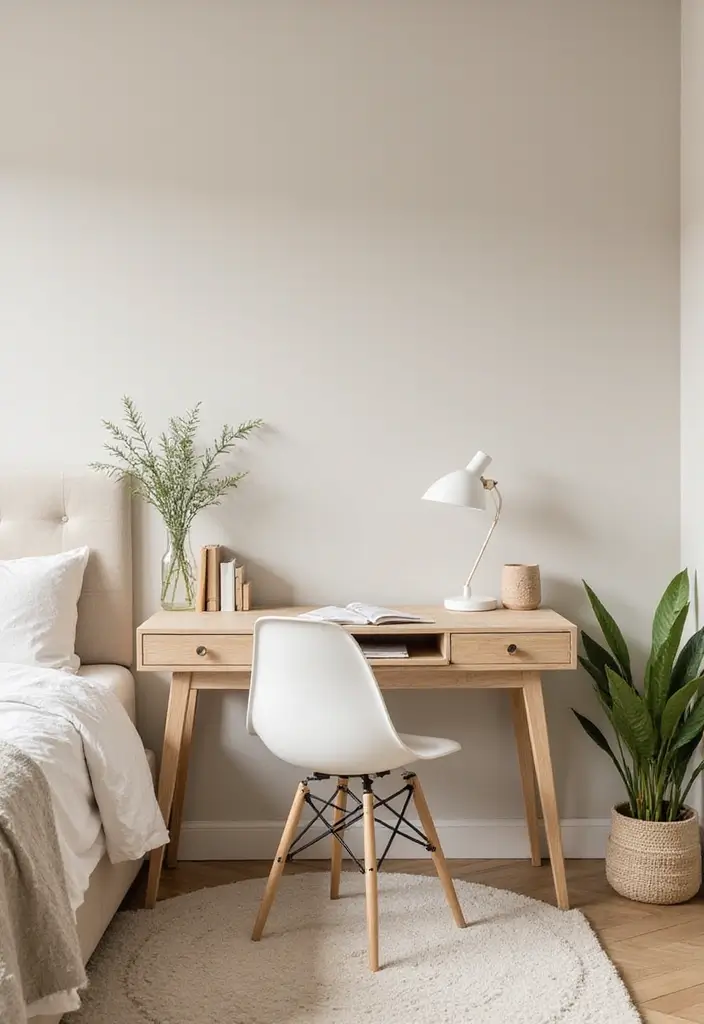 30 Cream Color Bedroom Ideas That Feel Soft, Bright & Welcoming - 25. Cream Color Desk Space