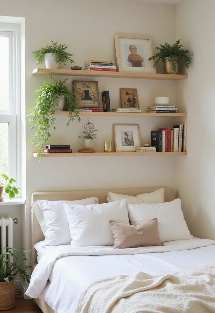 30 Cream Color Bedroom Ideas That Feel Soft, Bright & Welcoming - 28. Cream Color Shelves