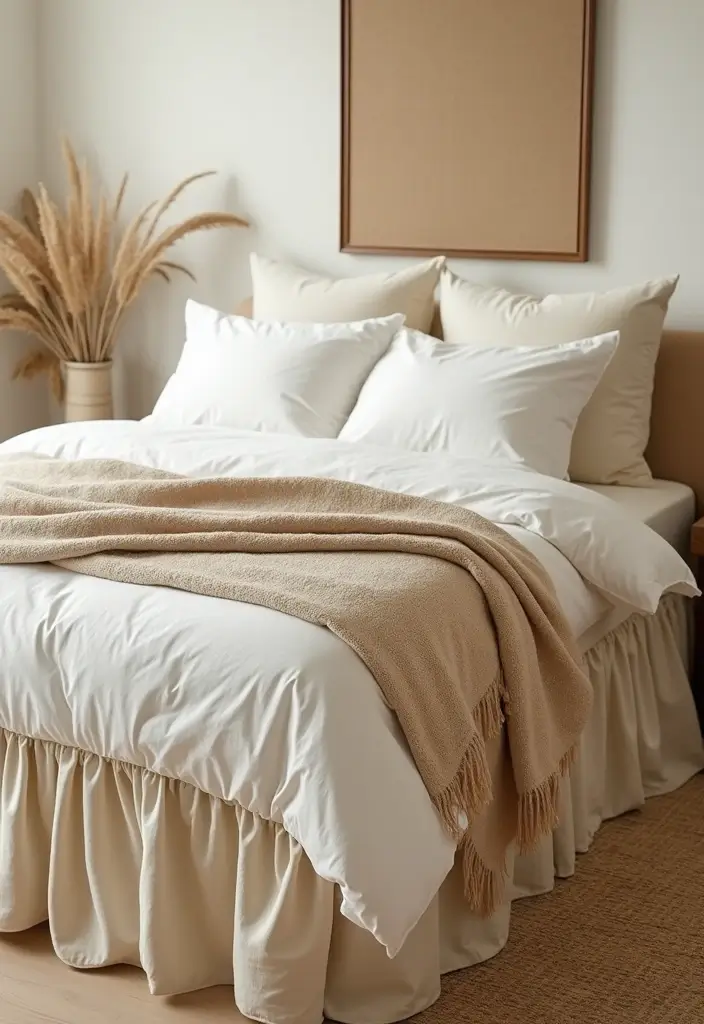 30 Cream Color Bedroom Ideas That Feel Soft, Bright & Welcoming - 29. Cream Color Bedding Accessories