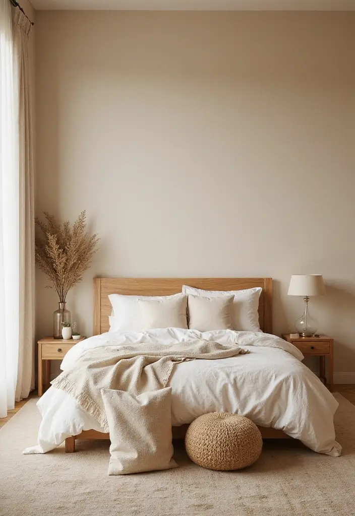 30 Cream Color Bedroom Ideas That Feel Soft, Bright & Welcoming - 3. Earthy Tones with Cream Accents