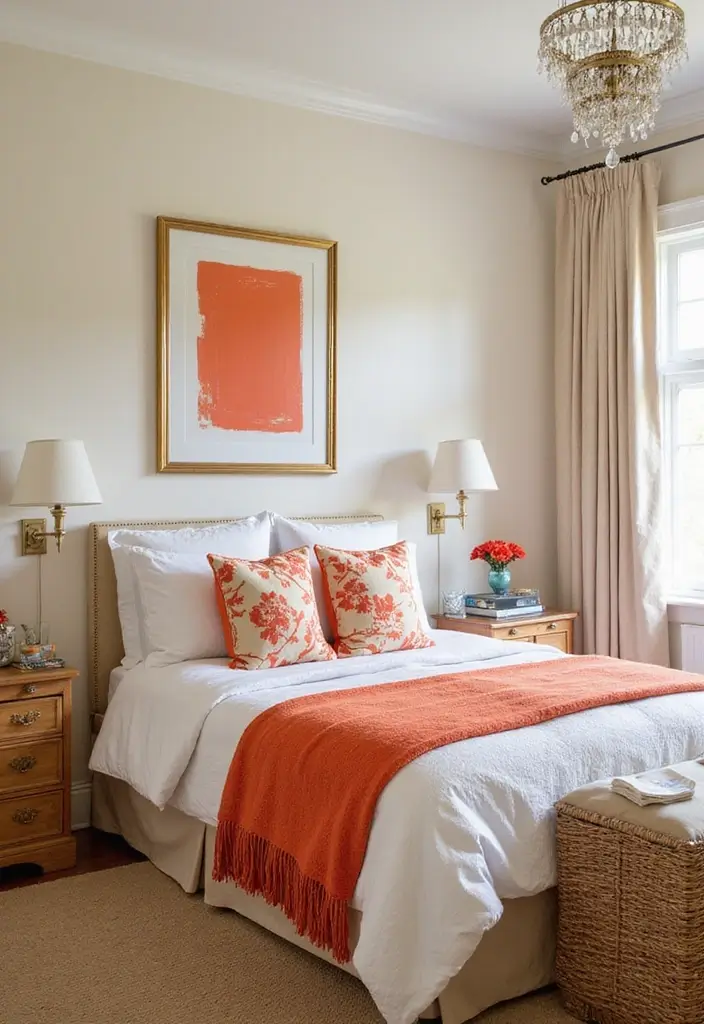30 Cream Color Bedroom Ideas That Feel Soft, Bright & Welcoming - 4. Cream Color Schemes with Pop of Color