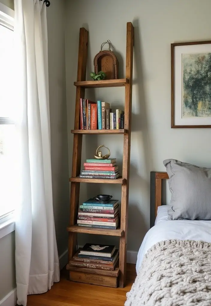30 DIY Home Decor Easy Bedroom Craft Ideas You’ll Love Making - 11. Repurposed Ladder Bookshelf