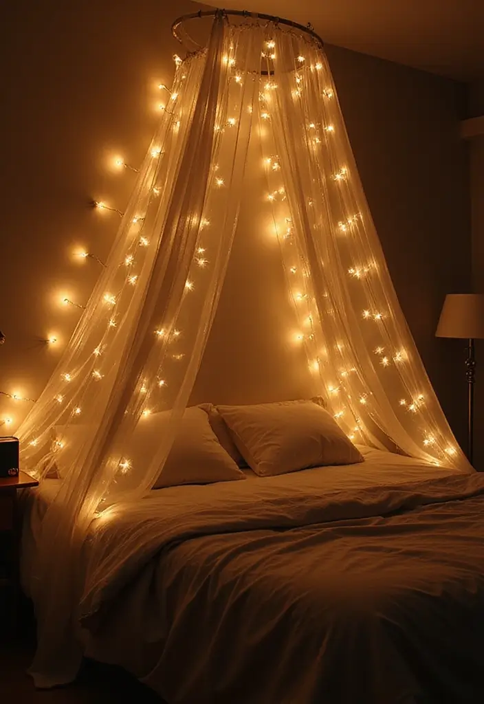30 DIY Home Decor Easy Bedroom Craft Ideas You’ll Love Making - 14. String Light Canopy