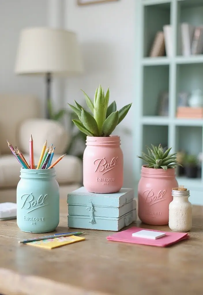 30 DIY Home Decor Easy Bedroom Craft Ideas You’ll Love Making - 3. Painted Mason Jar Organizers