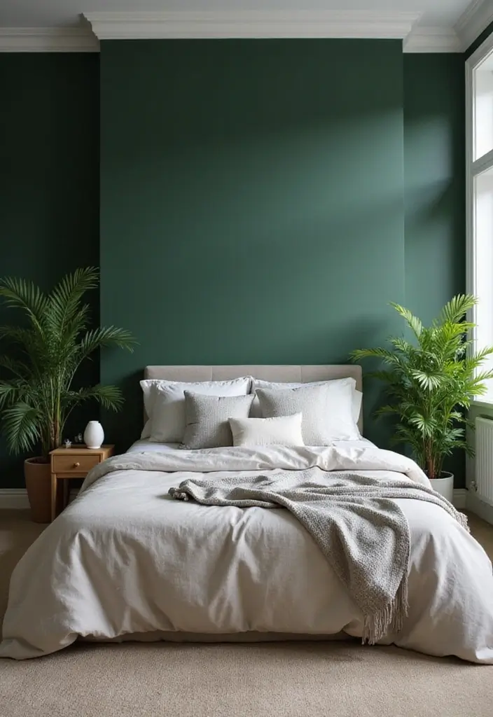 30 Dark Green Bedroom Ideas That Feel Cozy, Calm & Luxurious - 1. Embrace Earthy Tones with Accent Walls