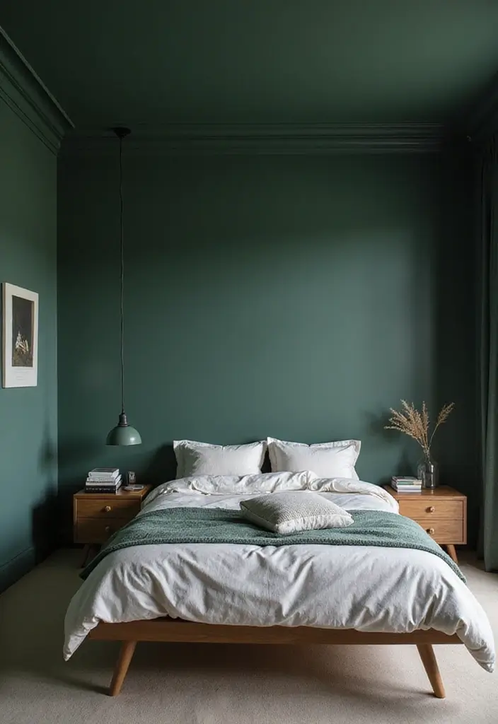 30 Dark Green Bedroom Ideas That Feel Cozy, Calm & Luxurious - 10. Dark Green Ceiling for a Unique Twist