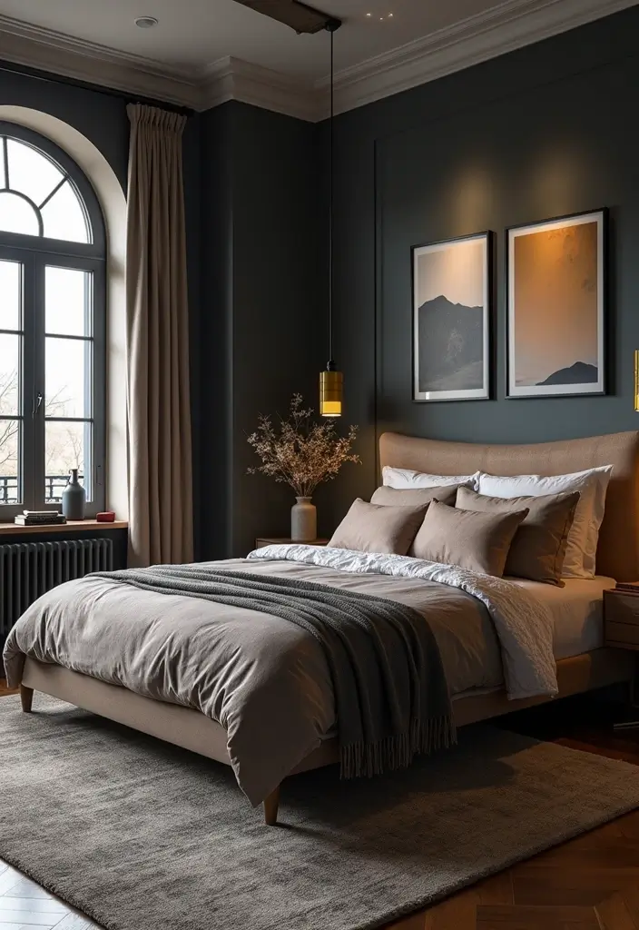 30 Dark Green Bedroom Ideas That Feel Cozy, Calm & Luxurious - 15. Personalized Artwork in Dark Hues