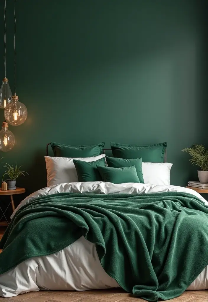 30 Dark Green Bedroom Ideas That Feel Cozy, Calm & Luxurious - 18. Dark Green Accessories to Elevate Style
