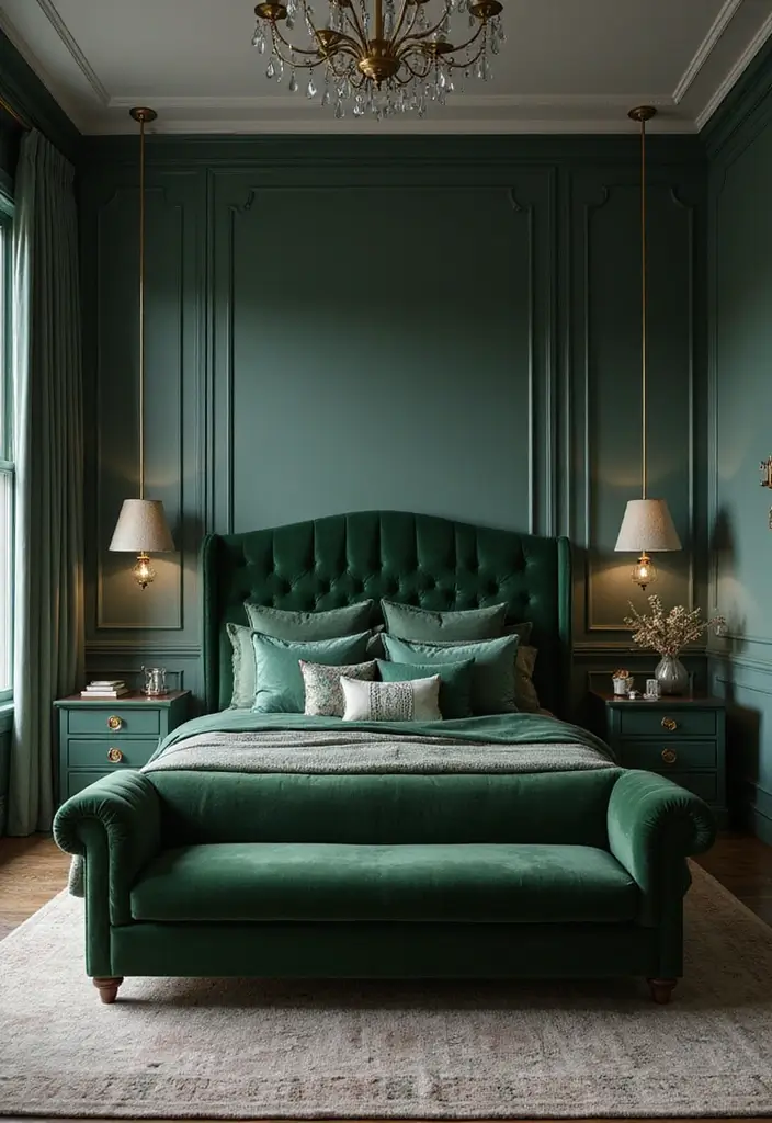 30 Dark Green Bedroom Ideas That Feel Cozy, Calm & Luxurious - 23. Dark Green Tones in Furniture