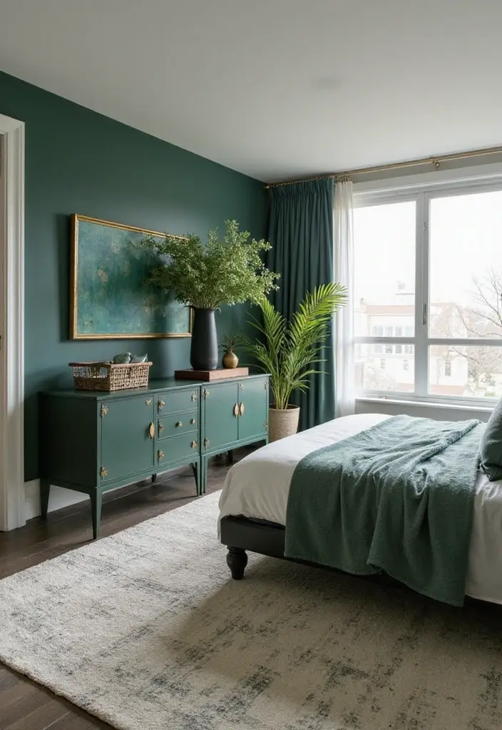30 Dark Green Bedroom Ideas That Feel Cozy, Calm & Luxurious - 24. Dark Green for Accent Accessories