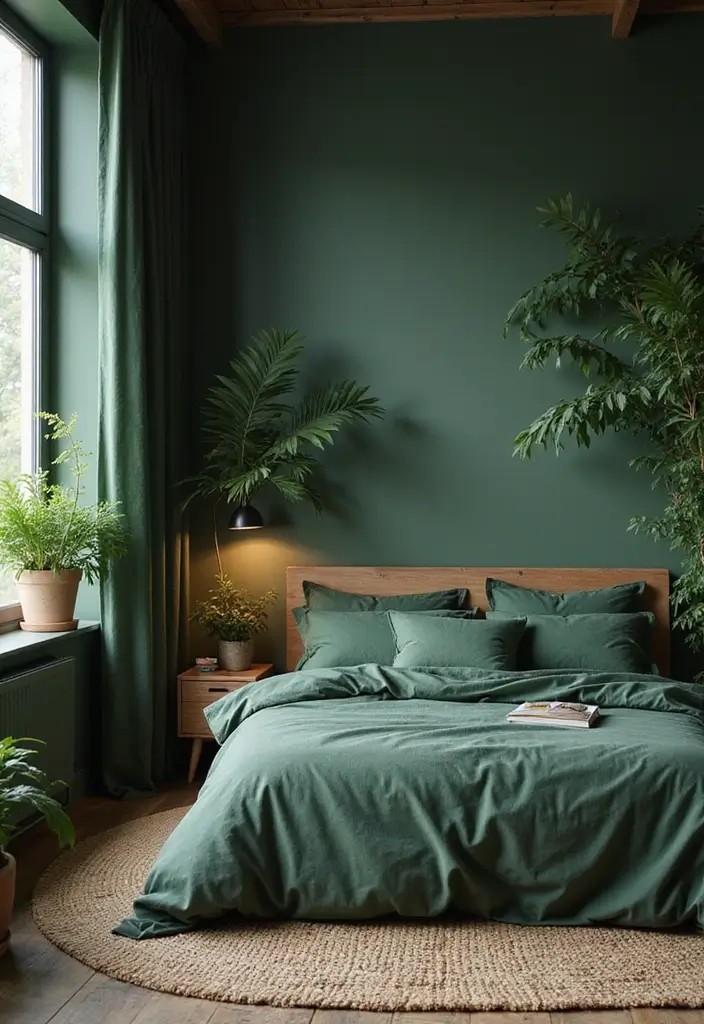 30 Dark Green Bedroom Ideas That Feel Cozy, Calm & Luxurious - 30. Dark Green Inspired Nature Elements
