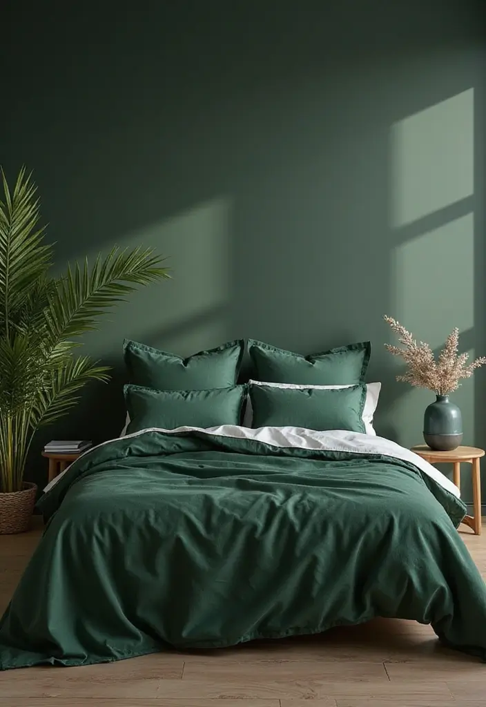30 Dark Green Bedroom Ideas That Feel Cozy, Calm & Luxurious - 6. Sustainable Fabrics for Eco-Friendly Comfort
