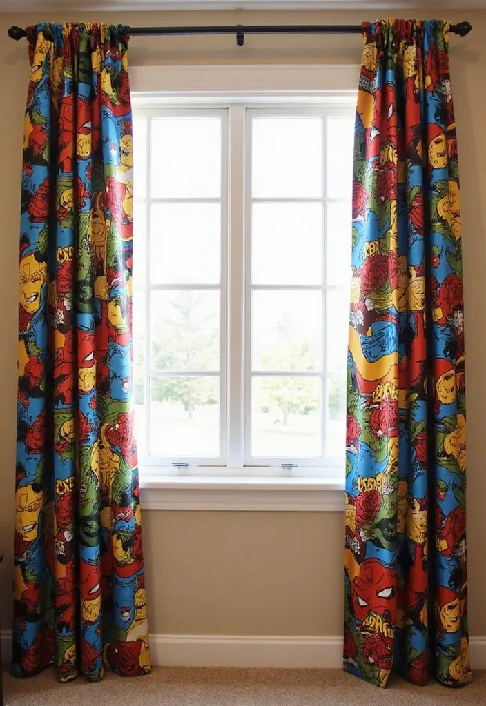 30 Marvel Bedroom Ideas Boy Rooms That Feel Heroic & Fun - 13. Superhero-themed Curtains