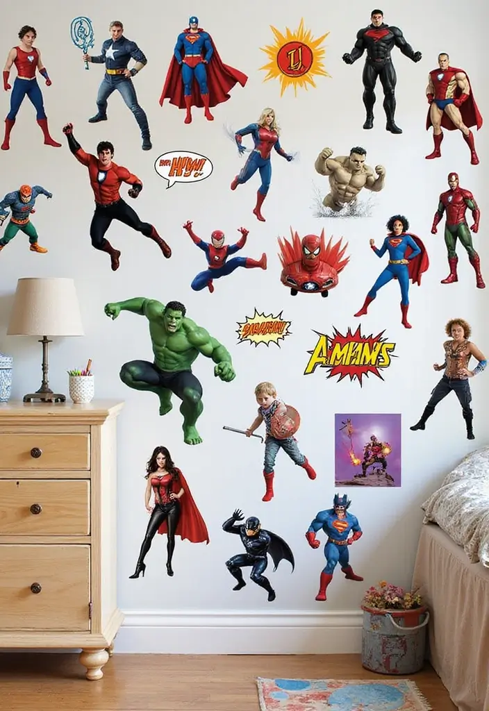30 Marvel Bedroom Ideas Boy Rooms That Feel Heroic & Fun - 14. Superhero Wall Decals