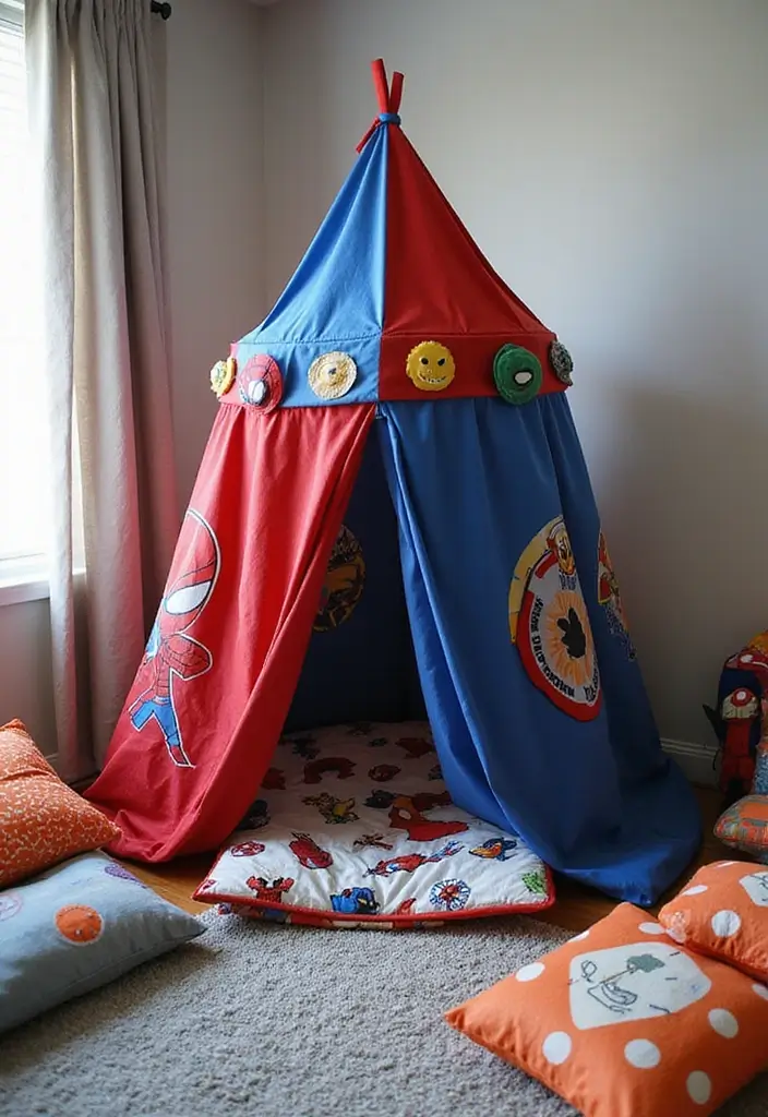 30 Marvel Bedroom Ideas Boy Rooms That Feel Heroic & Fun - 15. Marvel-Themed Play Tent
