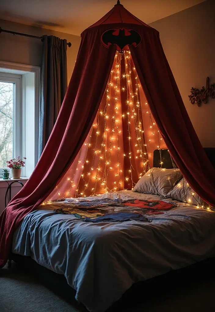 30 Marvel Bedroom Ideas Boy Rooms That Feel Heroic & Fun - 18. Superhero-Themed Bed Canopy