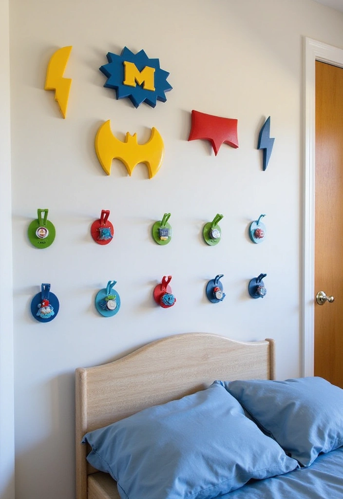 30 Marvel Bedroom Ideas Boy Rooms That Feel Heroic & Fun - 29. Superhero-Themed Wall Hooks