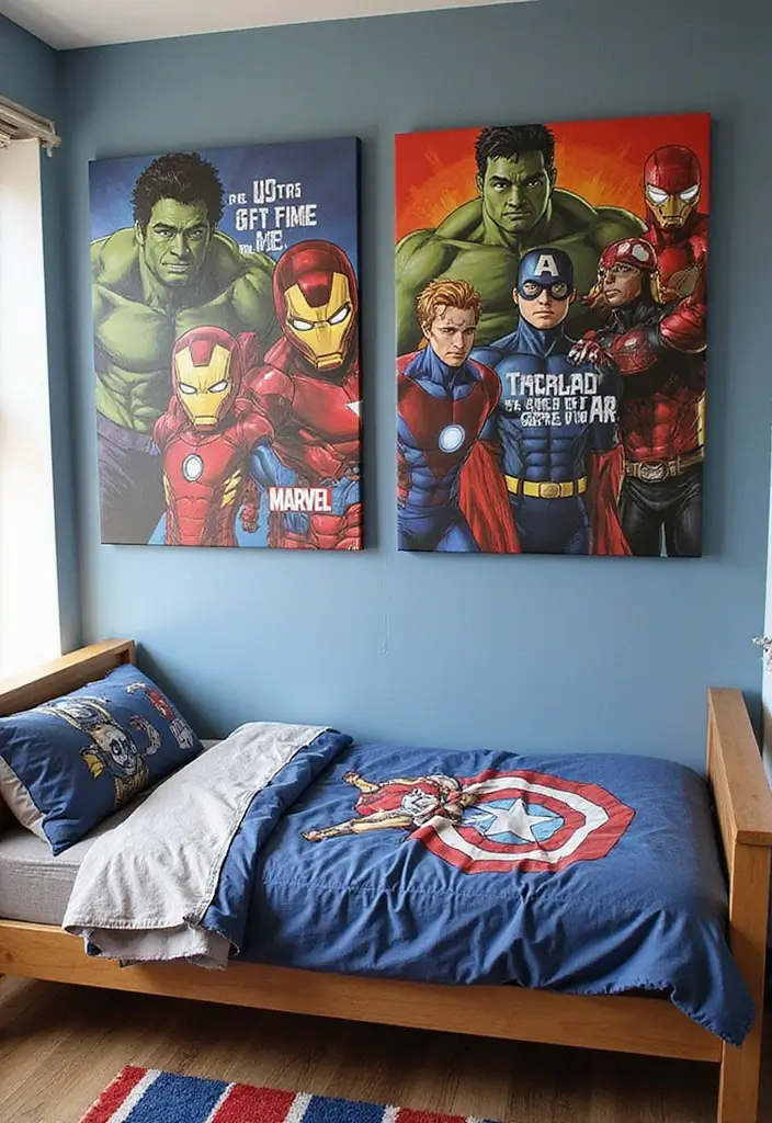 30 Marvel Bedroom Ideas Boy Rooms That Feel Heroic & Fun - 3. Superhero Wall Art