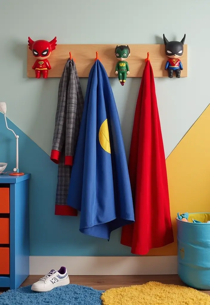 30 Marvel Bedroom Ideas Boy Rooms That Feel Heroic & Fun - 6. Superhero Cloak Rack