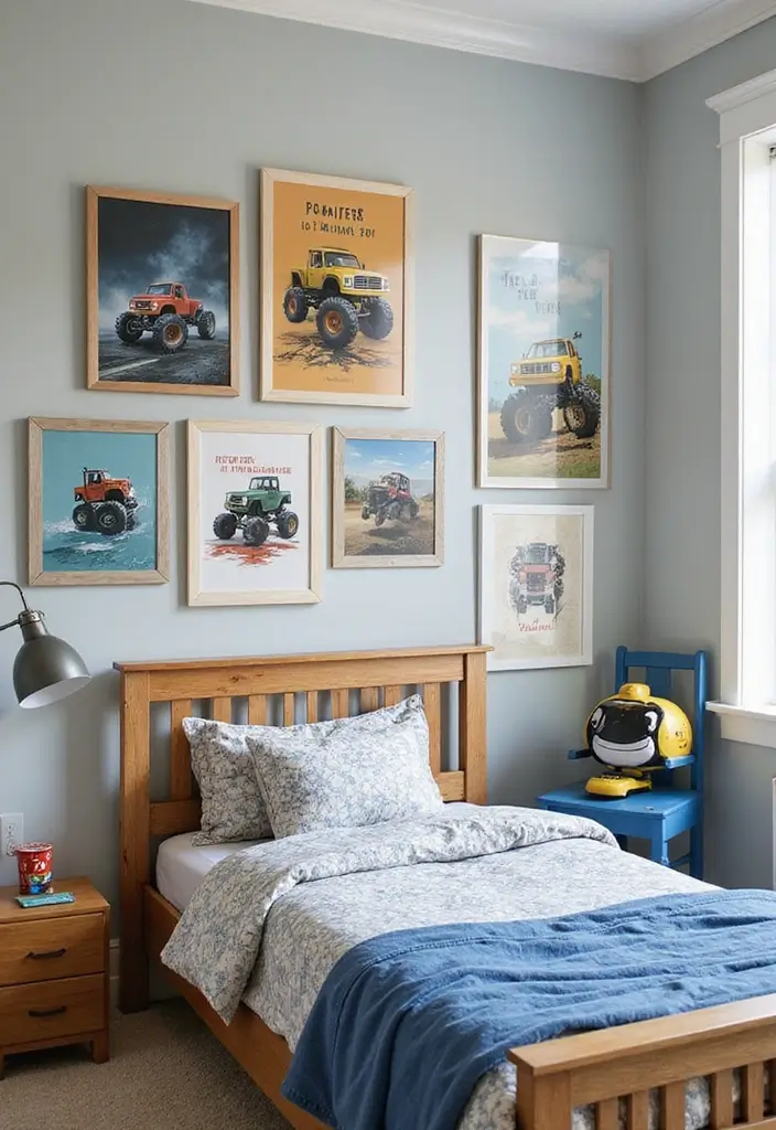 30 Monster Truck Bedroom Ideas That Kids Will Go Crazy For - 2. Playful Wall Art