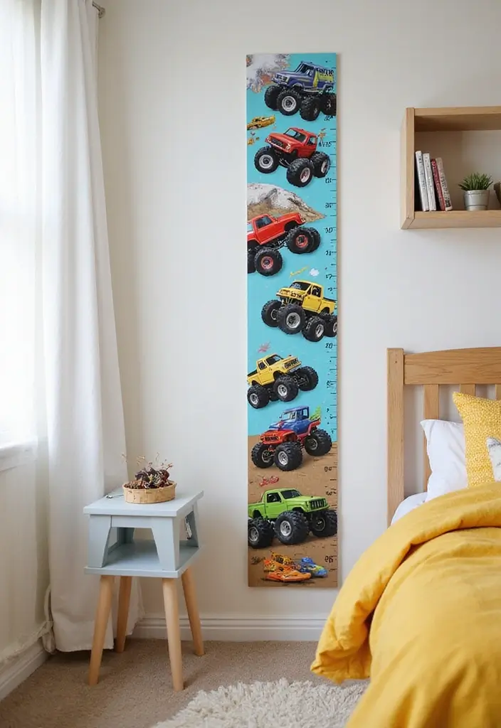 30 Monster Truck Bedroom Ideas That Kids Will Go Crazy For - 20. Themed Growth Chart
