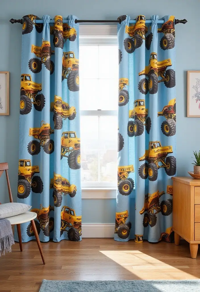30 Monster Truck Bedroom Ideas That Kids Will Go Crazy For - 6. Themed Curtains