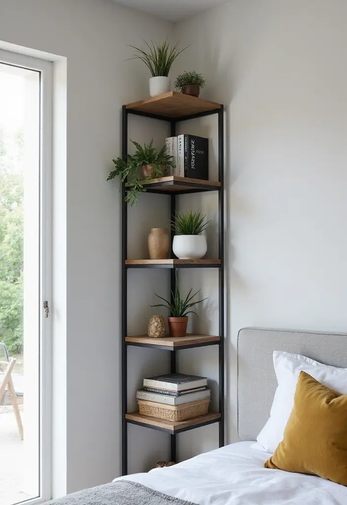 30 Organization Ideas for Bedroom That Keep Things Effortless - 10. Utilize Corners with Corner Shelving
