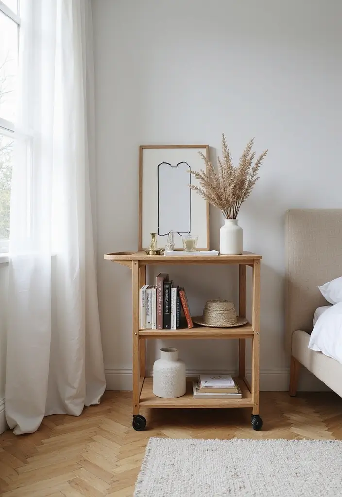 30 Organization Ideas for Bedroom That Keep Things Effortless - 11. Use a Rolling Cart