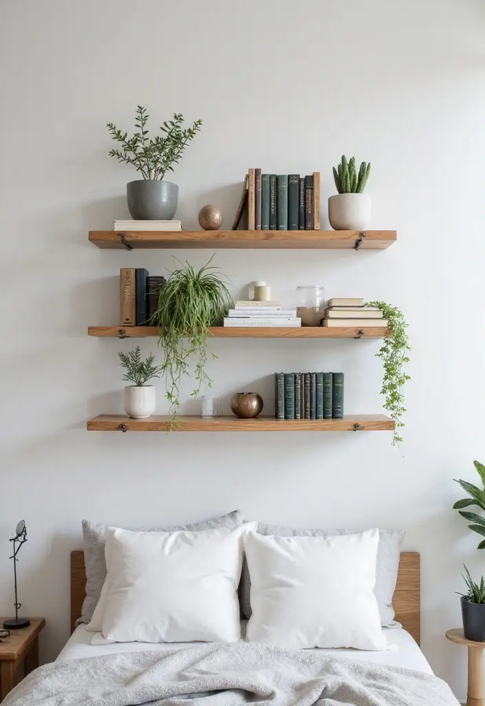 30 Organization Ideas for Bedroom That Keep Things Effortless - 2. Floating Shelves